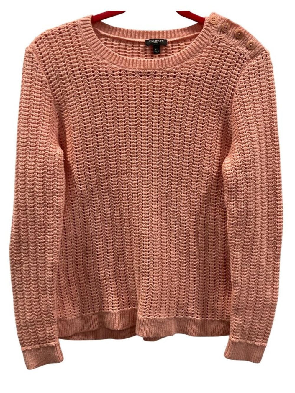 Talbots Lambswool Open Knit Sweater PL Peach Colorful Preppy Feminine Cottage